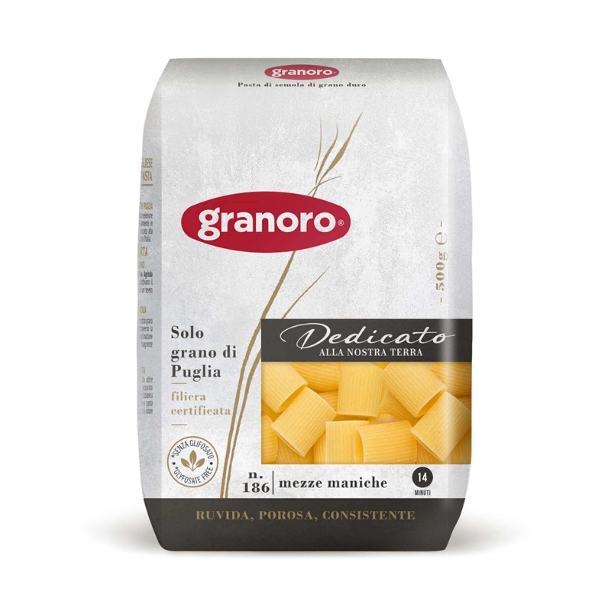 Granoro Mezze Maniche Dedicato Nº 186 – Pasta italiana 100% Puglia de trigo duro